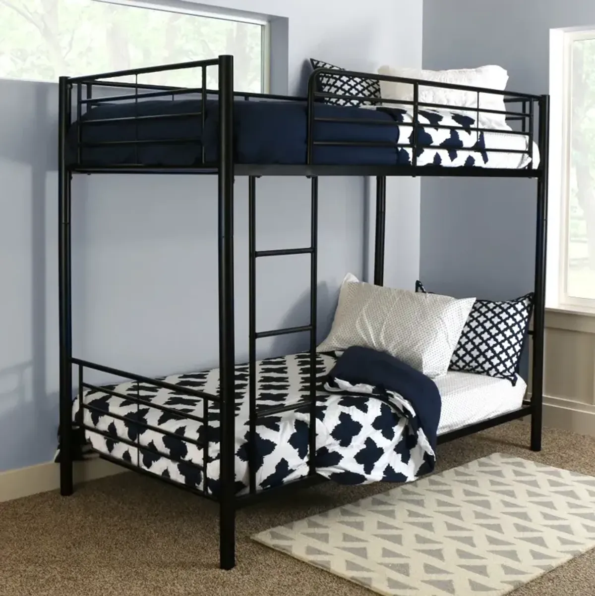 Modern Black Metal Twin-over-Twin Bunk Bed - Walker Edison