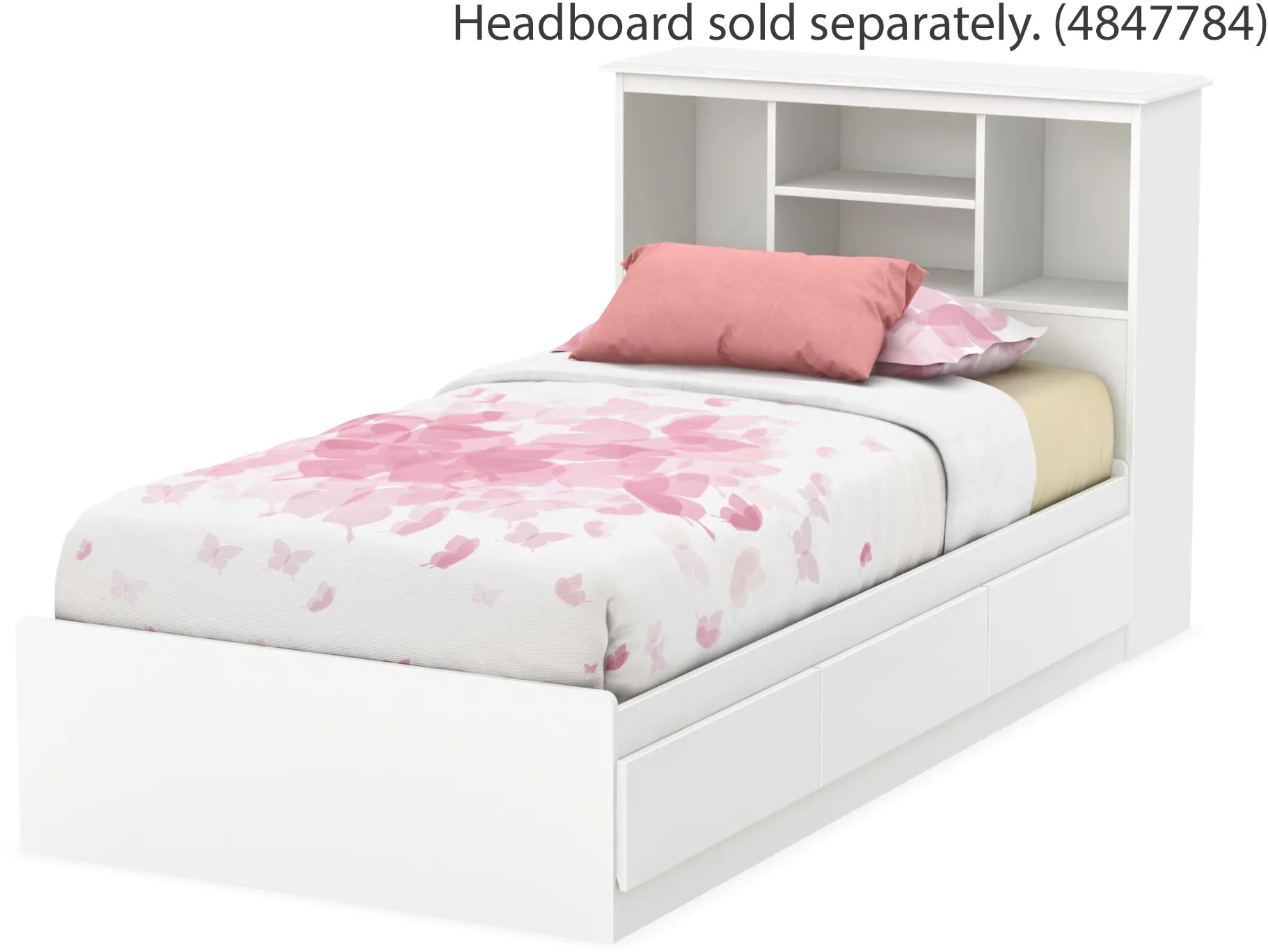 White Twin Mates Bed with 3 Drawers (39 Inch) - South Shore