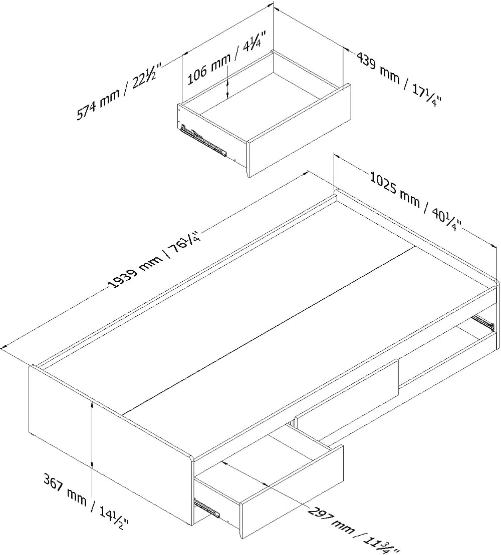 White Twin Mates Bed with 3 Drawers (39 Inch) - South Shore