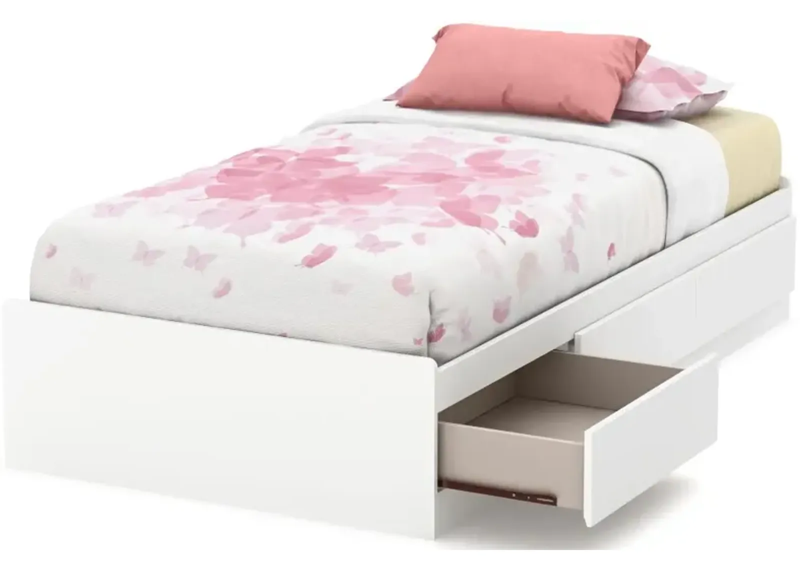 White Twin Mates Bed with 3 Drawers (39 Inch) - South Shore