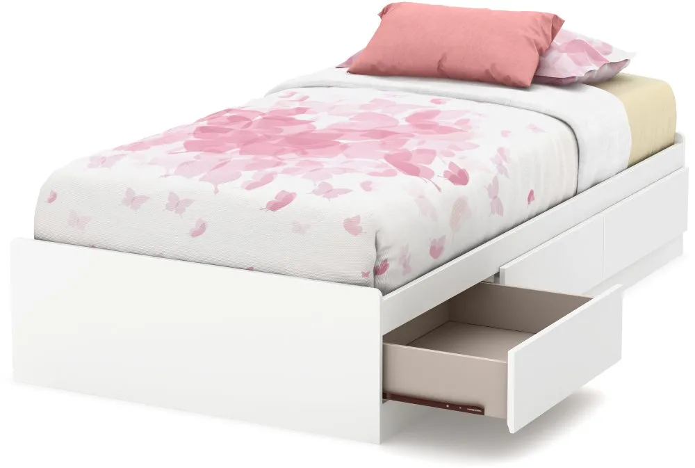 White Twin Mates Bed with 3 Drawers (39 Inch) - South Shore