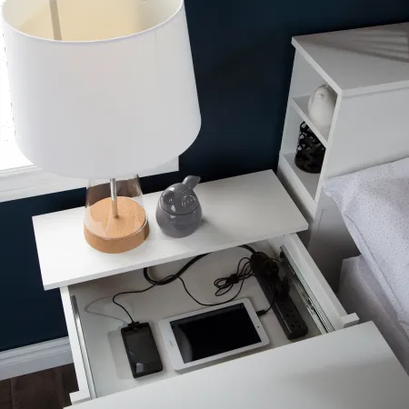 Vito White Nightstand with Charging Station and Drawers - South Shore