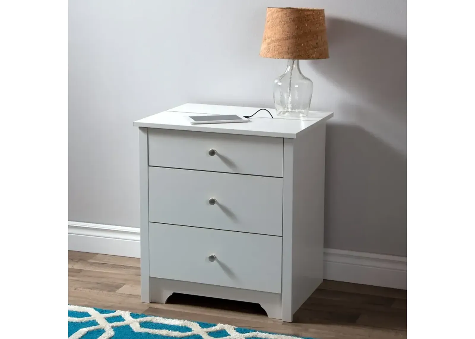 Vito White Nightstand with Charging Station and Drawers - South Shore