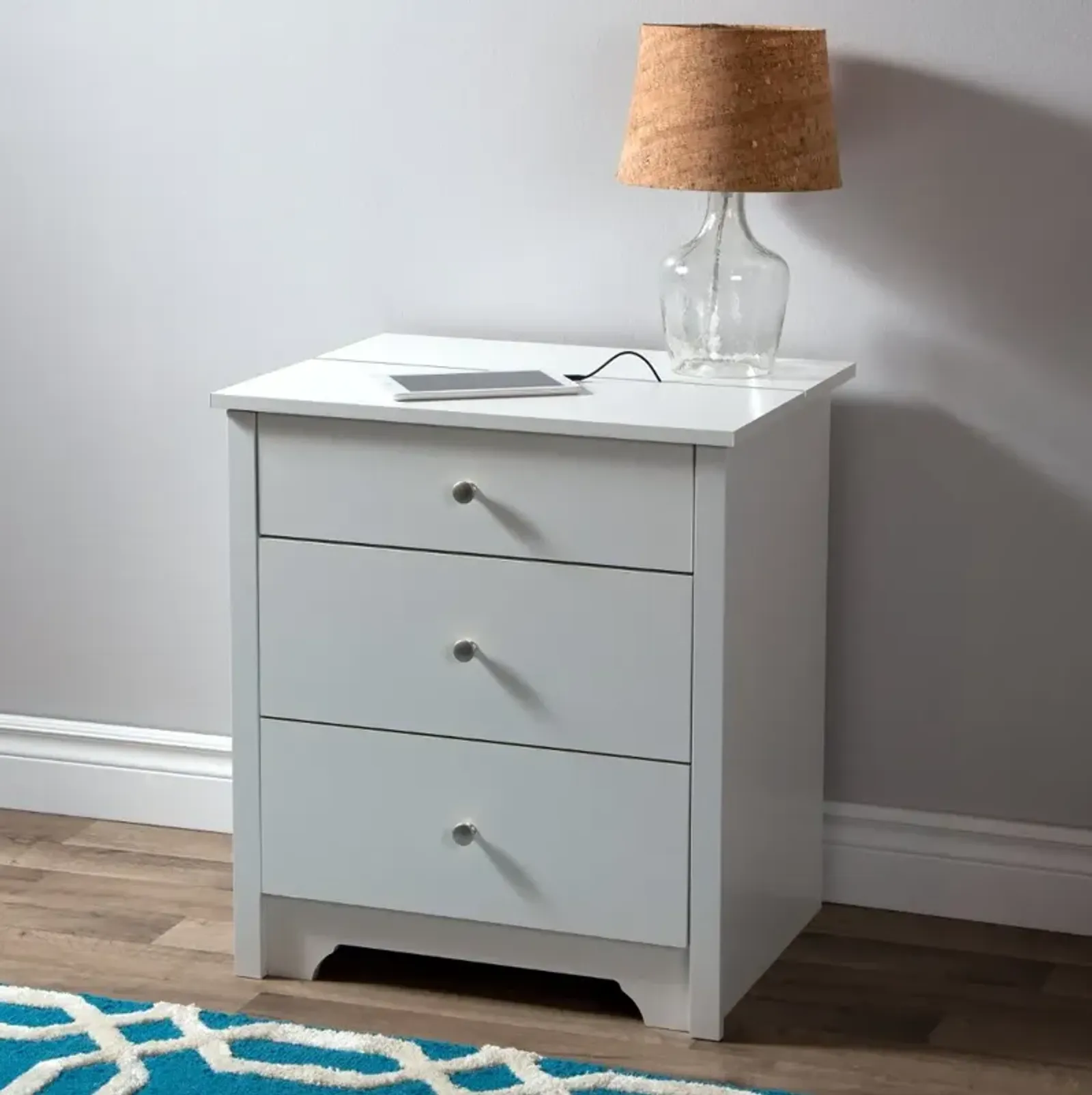 Vito White Nightstand with Charging Station and Drawers - South Shore