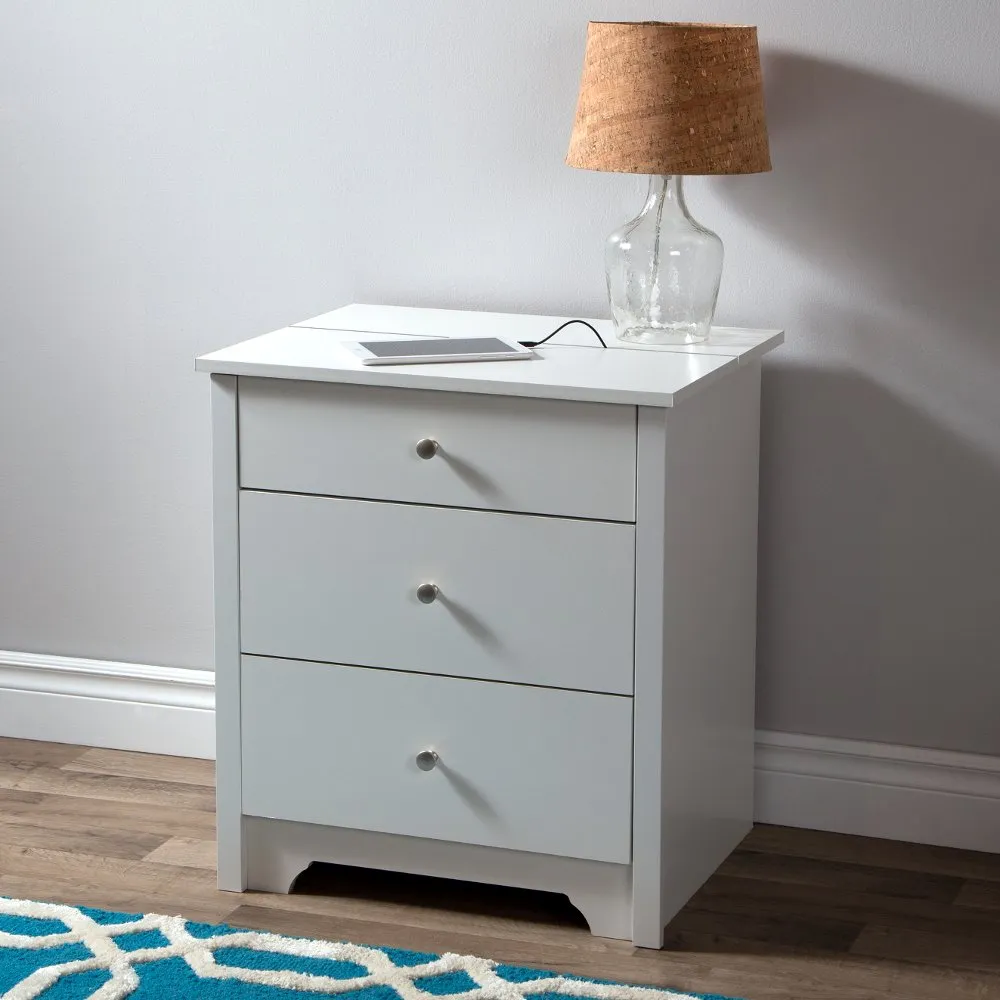 Vito White Nightstand with Charging Station and Drawers - South Shore