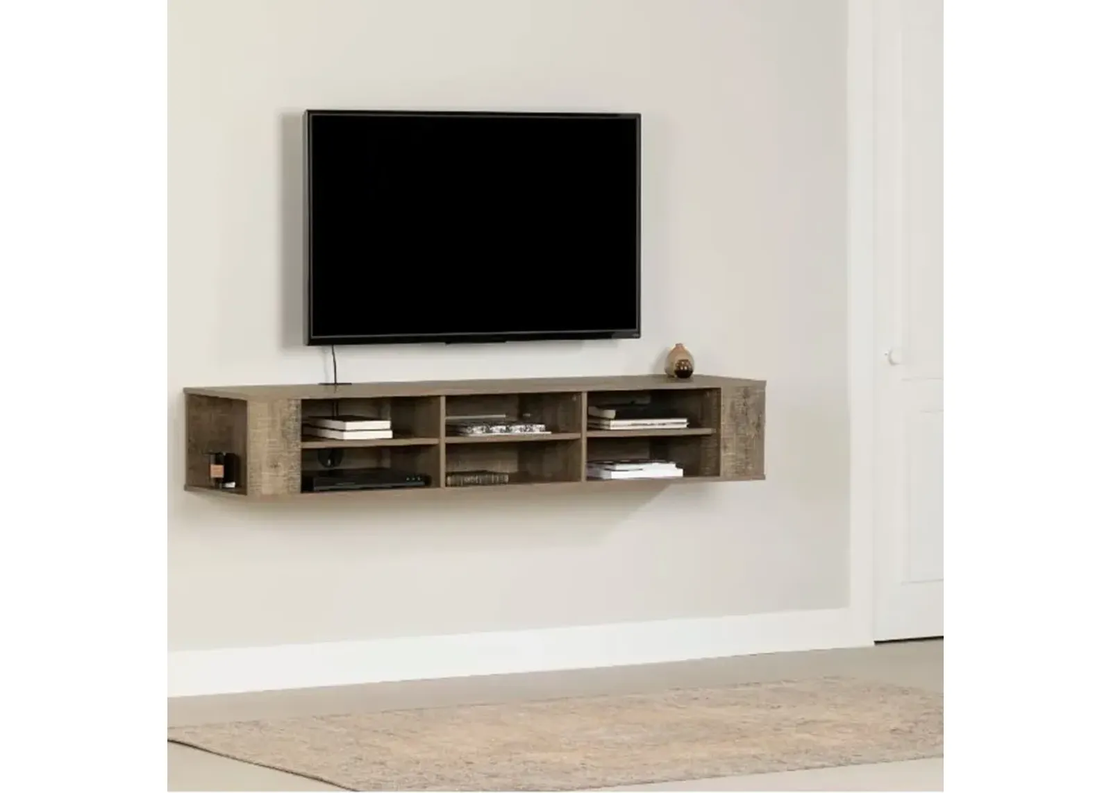 City Life Weathered Oak 66 Inch Wall Mounted Media Console - South...