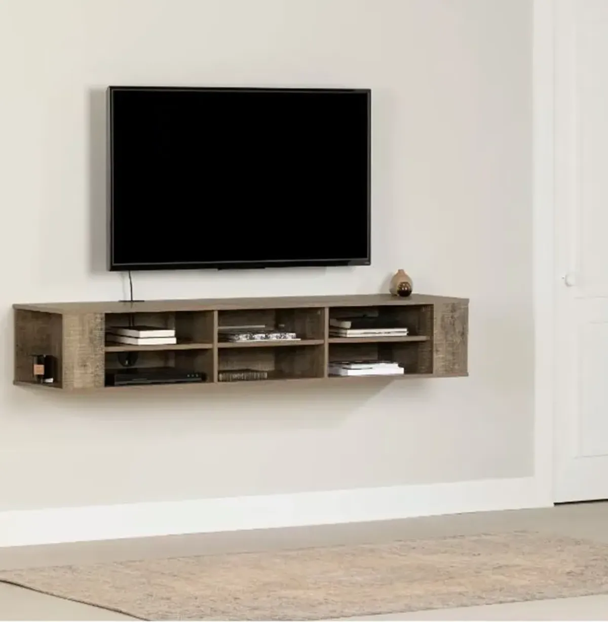 City Life Weathered Oak 66 Inch Wall Mounted Media Console - South...