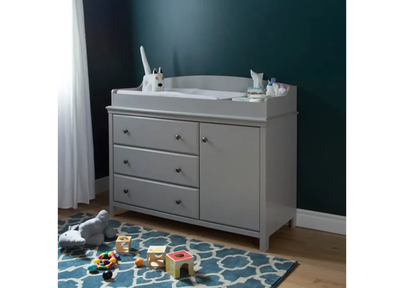 Cotton Candy Gray Changing Table with Removable Changing Station -...