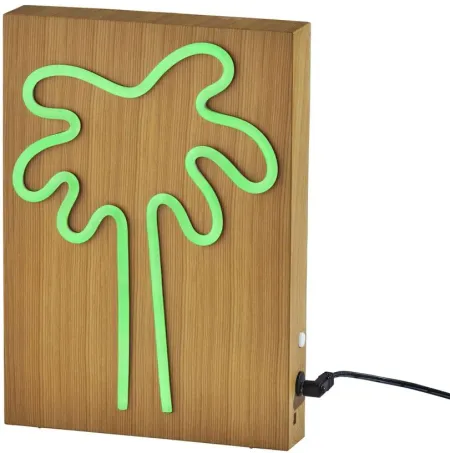 Wood Framed Neon Palm Tree Table/Wall Lamp in Beige by Adesso Inc