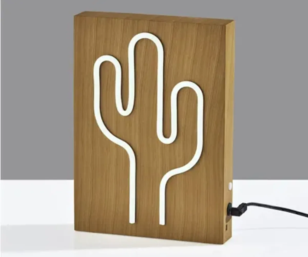 Wood Framed Neon Cactus Table/Wall Lamp