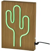 Wood Framed Neon Cactus Table/Wall Lamp in Beige by Adesso Inc