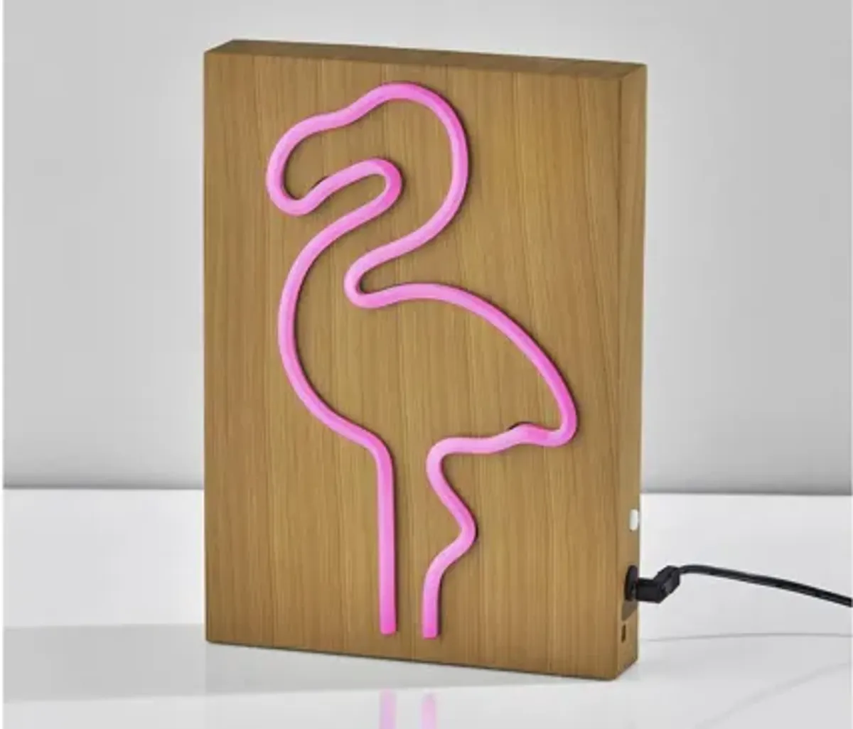 Wood Framed Neon Flamingo Table/Wall Lamp