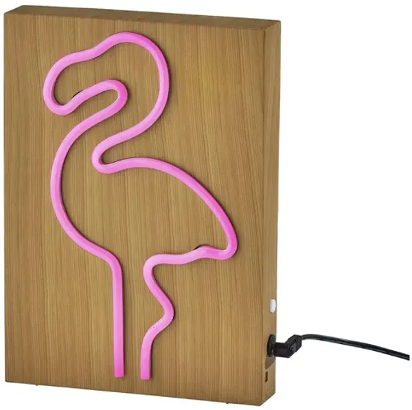 Wood Framed Neon Flamingo Table/Wall Lamp