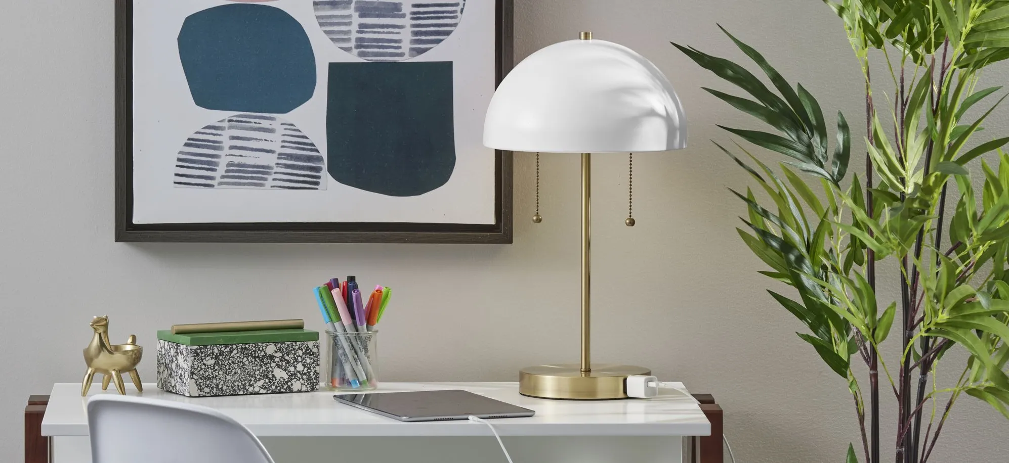 Bowie Table Lamp in Antique Brass/Ivory by Adesso Inc