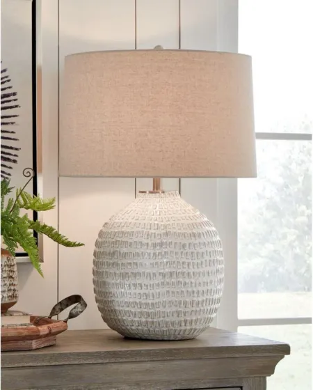 Jamon Ceramic Table Lamp in Beige by Ashley Express