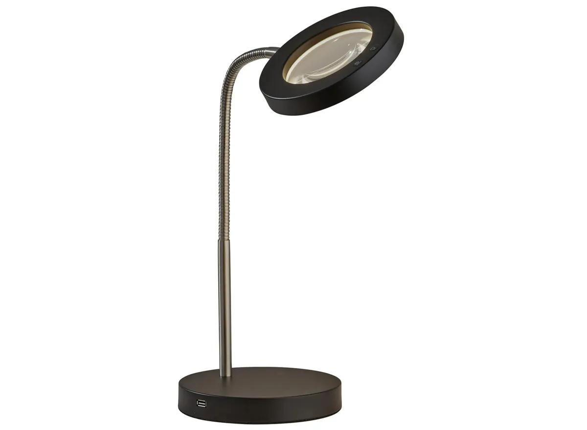 Holmes LED Magnifier Desk Lamp w/Smart Switch in Brushed Steel & Black by Adesso Inc