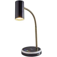 Shayne LED Wireless Charging Desk Lamp in Black w. Antique Brass by Adesso Inc