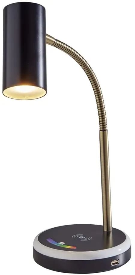 Shayne Wireless Charging Desk Lamp in Black w. Antique Brass by Adesso Inc
