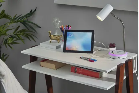 Shayne Wireless Charging Desk Lamp in White w. Brushed Steel by Adesso Inc