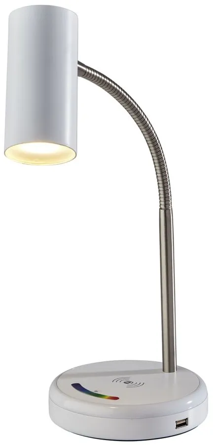 Shayne Wireless Charging Desk Lamp in White w. Brushed Steel by Adesso Inc