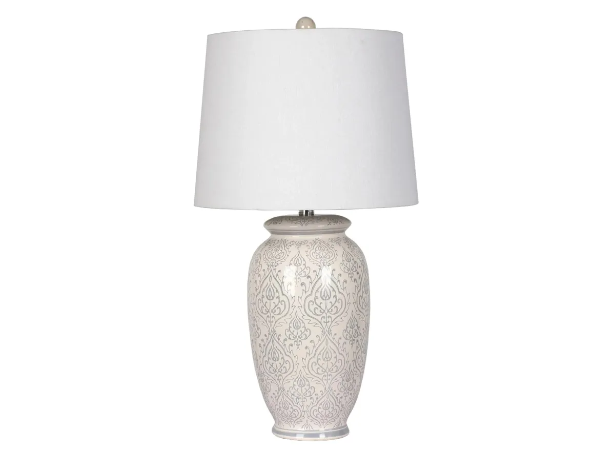 Scroll Ceramic Table Lamp in Off White, Gray by Simon Blake Interiors