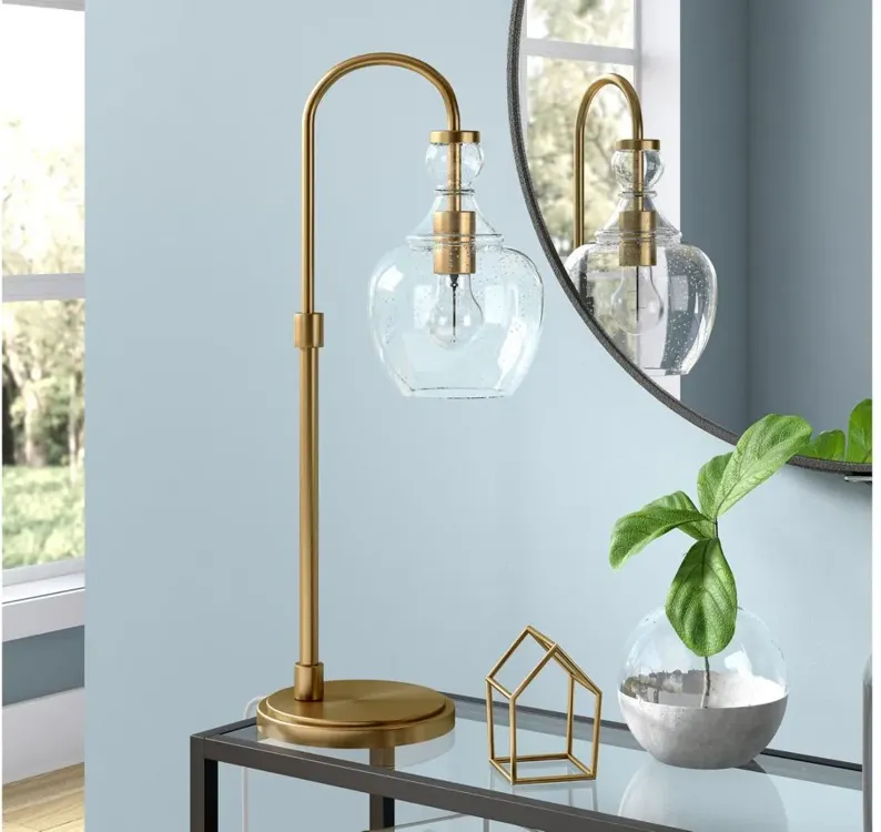 Nadire Seeded Glass Arc Table Lamp in Brushed Brass by Hudson & Canal