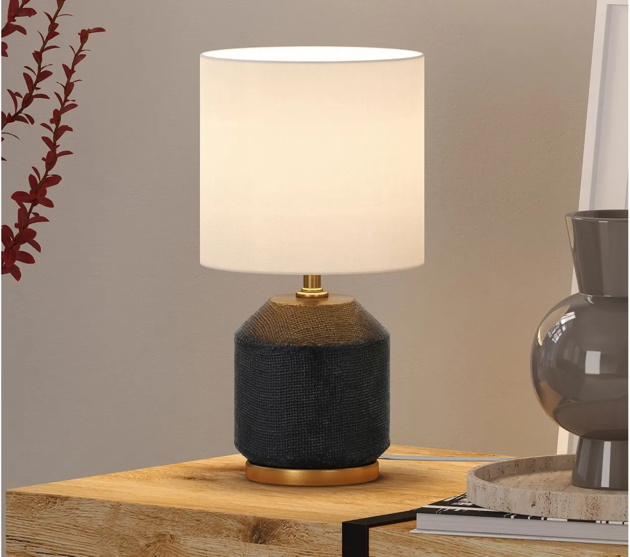 Esther Mini Lamp in Matte Black/Antique Brass by Hudson & Canal