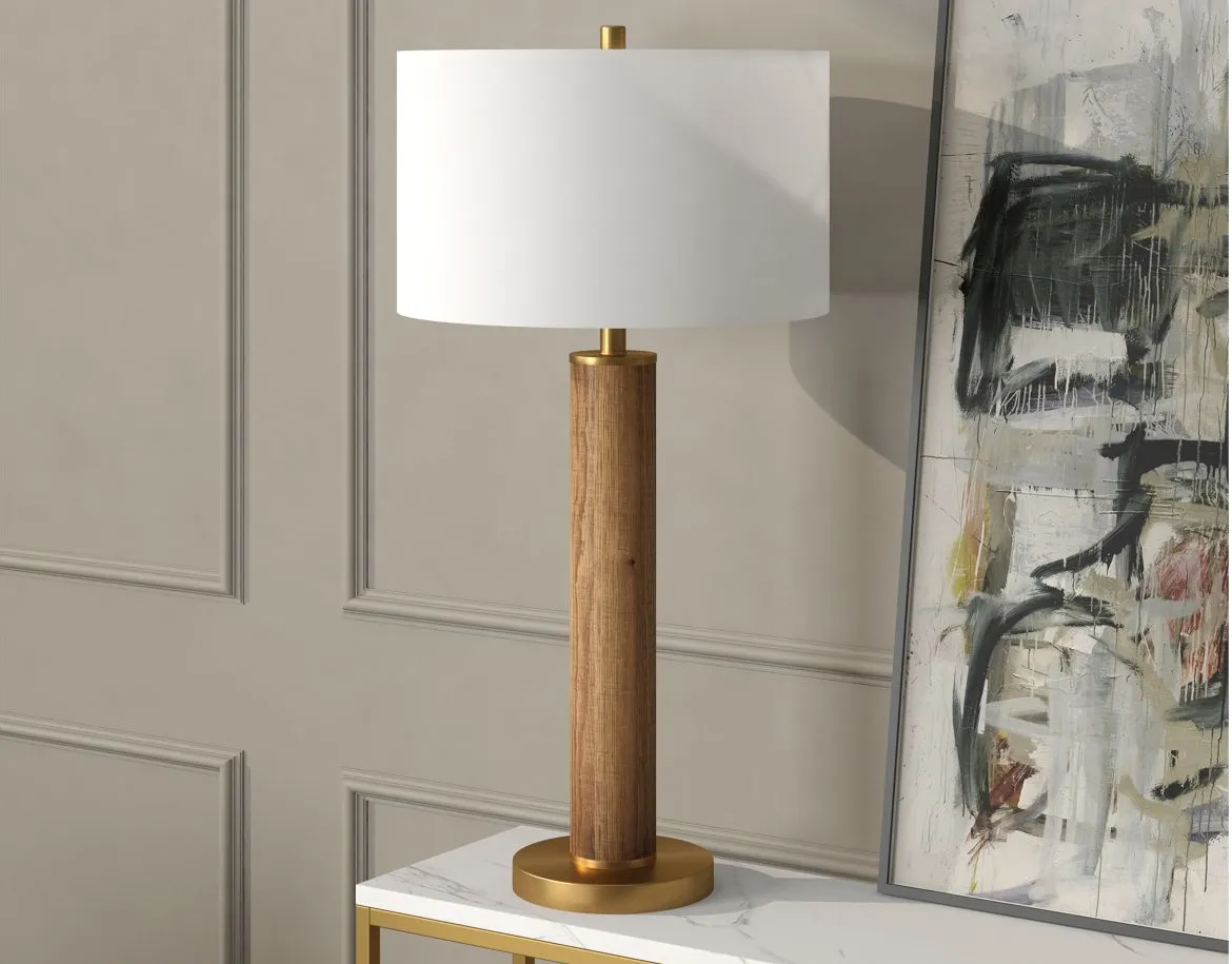 Bellamy Table Lamp in Rustic Oak/Brass by Hudson & Canal