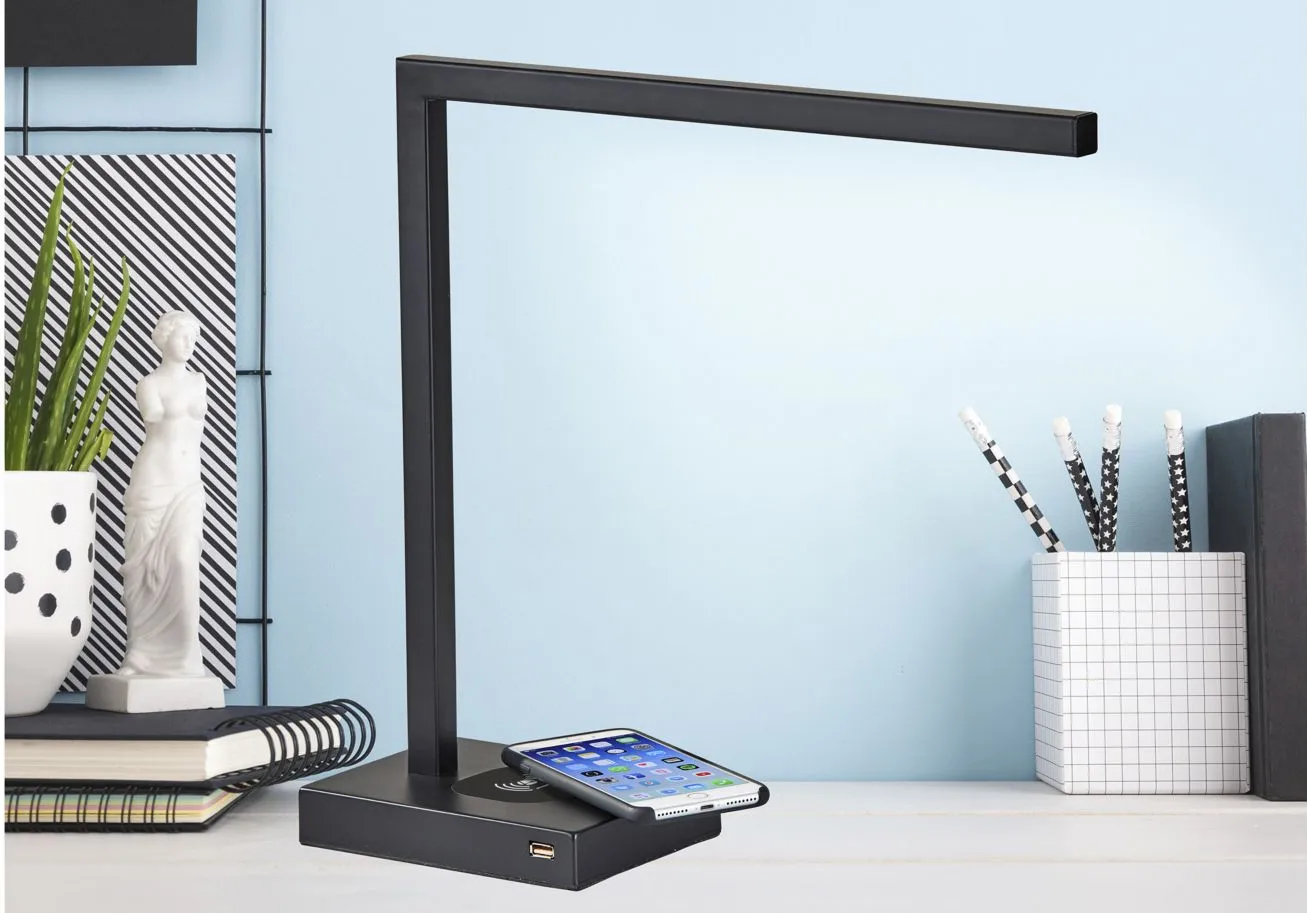Aidan Wireless Charging LED Desk Lamp in Black by Adesso Inc