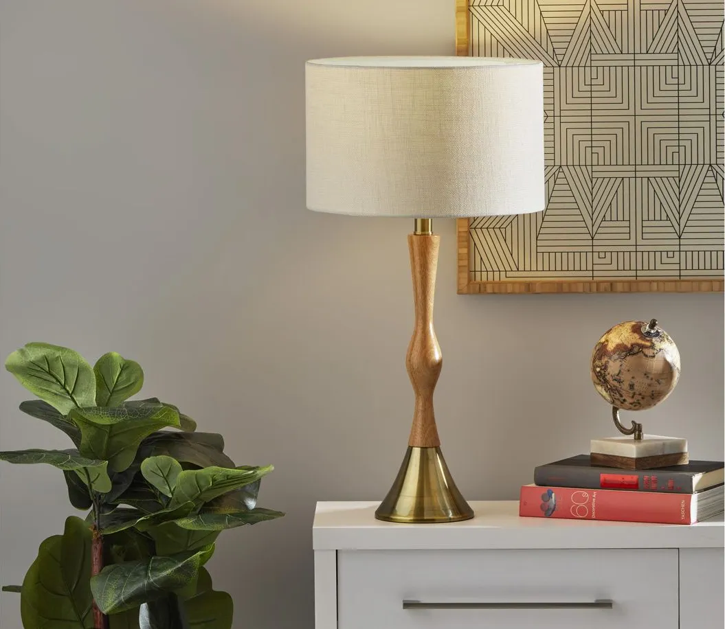 Eve Table Lamp in Natural Oak Wood, Antique Brass by Adesso Inc