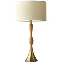 Eve Table Lamp in Natural Oak Wood, Antique Brass by Adesso Inc