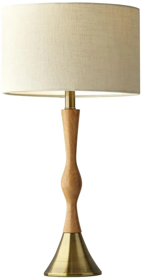 Eve Table Lamp in Natural Oak Wood, Antique Brass by Adesso Inc