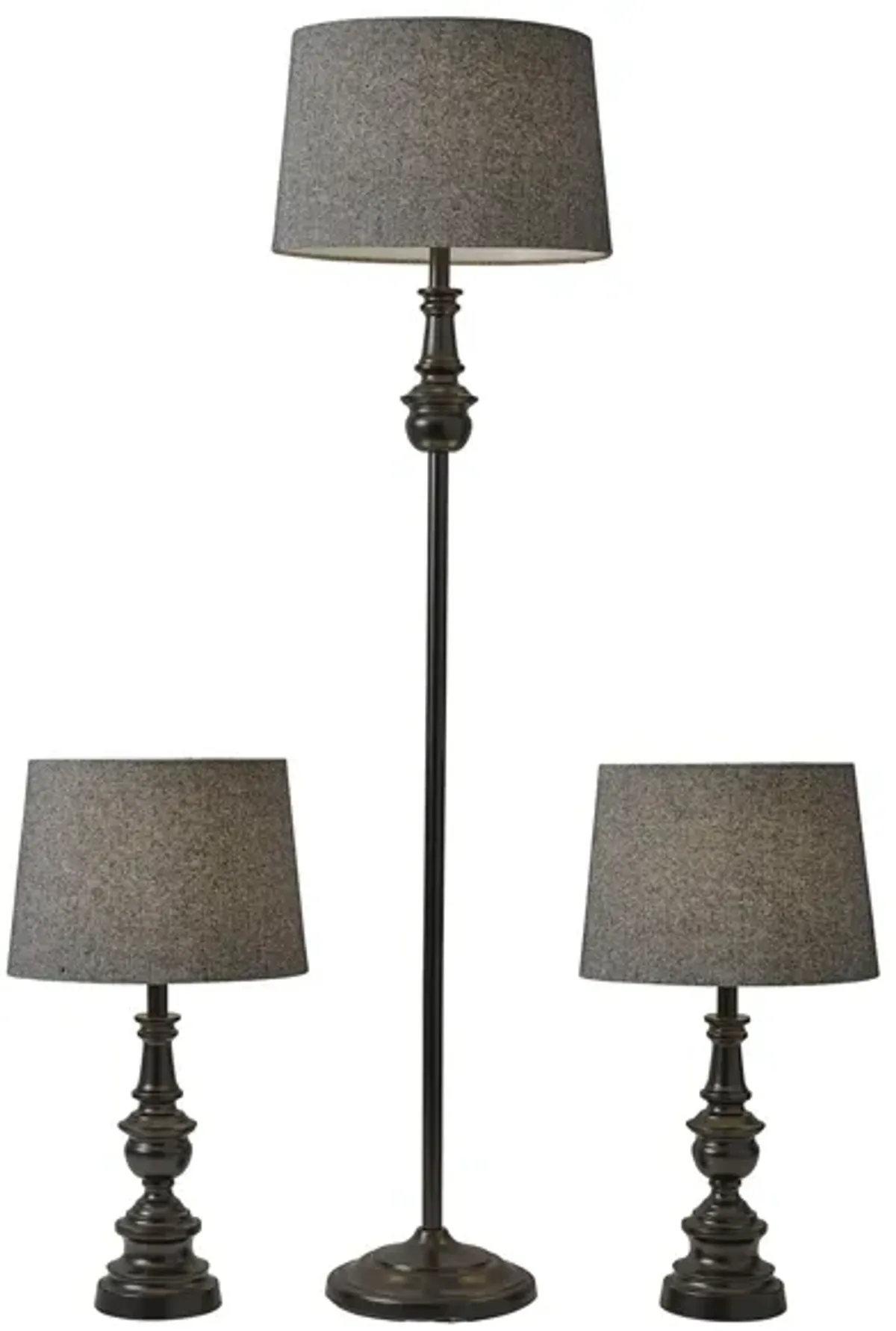 Chandler Floor and Table Lamp Set in Dark Bronze with Dark Herringbone Fabric Shade by Adesso Inc