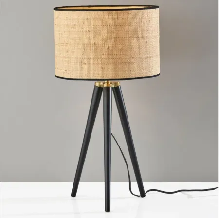 Jackson Table Lamp in Black Wood w. Antique Brass Accents by Adesso Inc