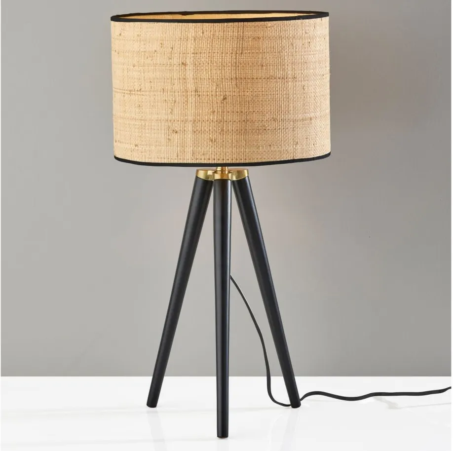 Jackson Table Lamp in Black Wood w. Antique Brass Accents by Adesso Inc