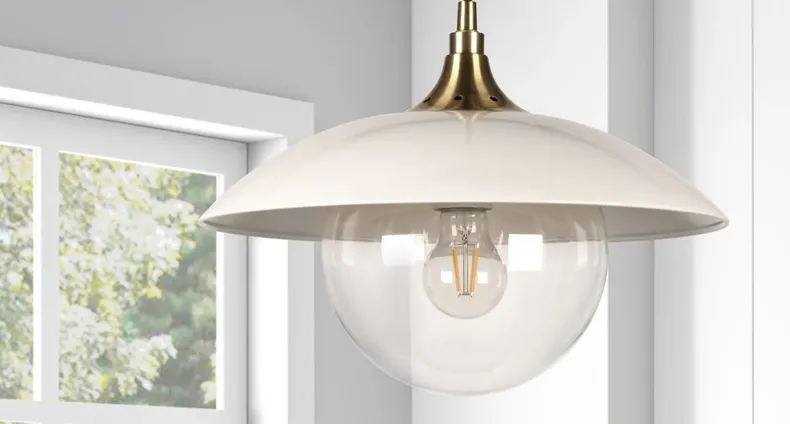 Lyuba Clear Glass Pendant in Pearled White/Brass by Hudson & Canal