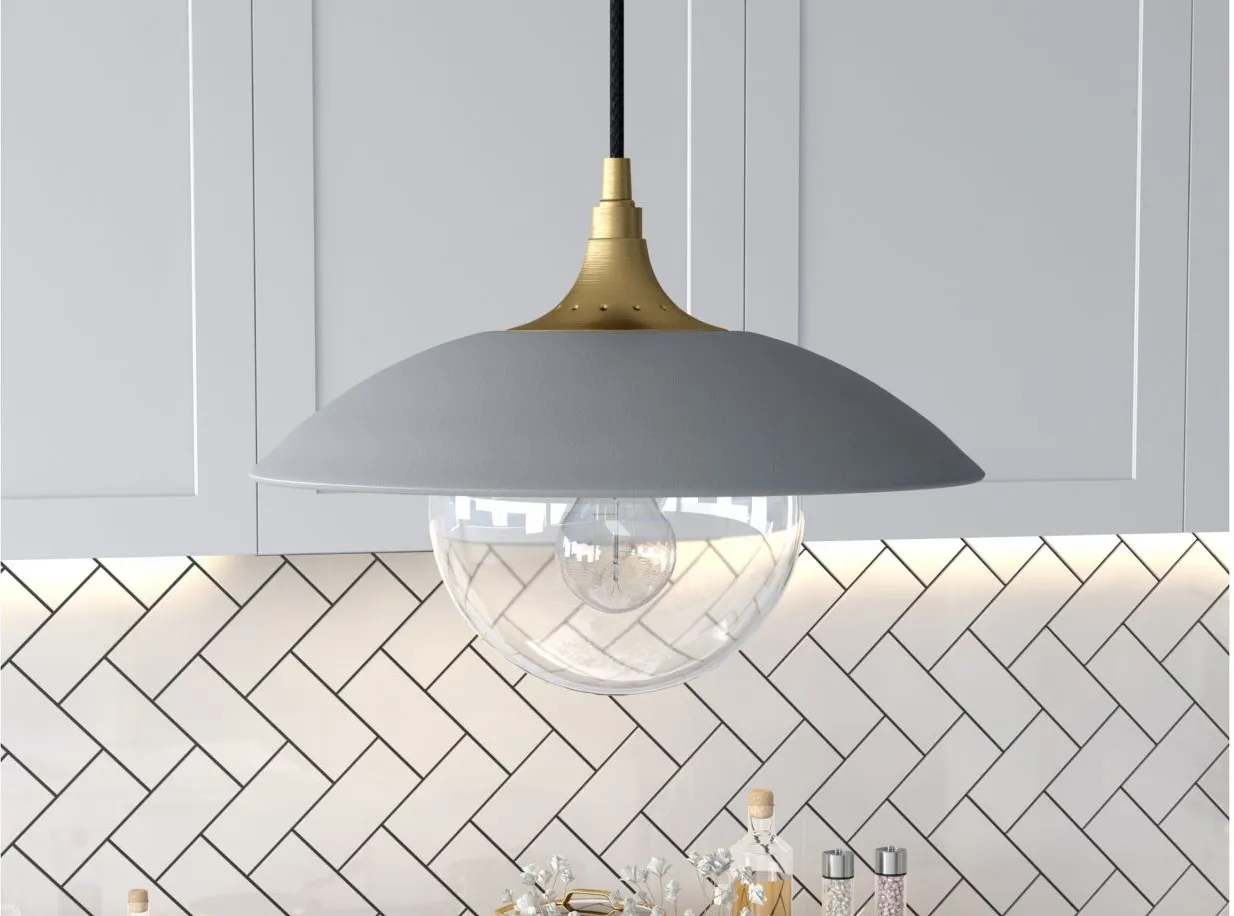 Lyuba Clear Glass Pendant in Cool Gray/Brass by Hudson & Canal