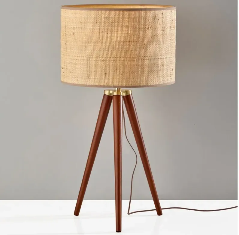 Jackson Table Lamp in Walnut Wood w. Antique Brass Accents by Adesso Inc