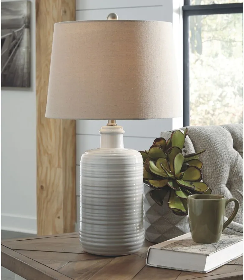 Marnina Ceramic Table Lamp Set in Taupe by Ashley Express