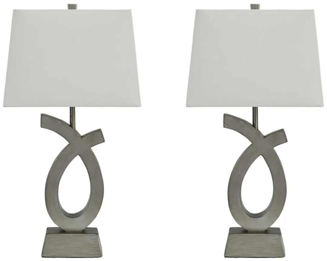 Amayeta Poly Table Lamp Set in Silver Finish by Ashley Express