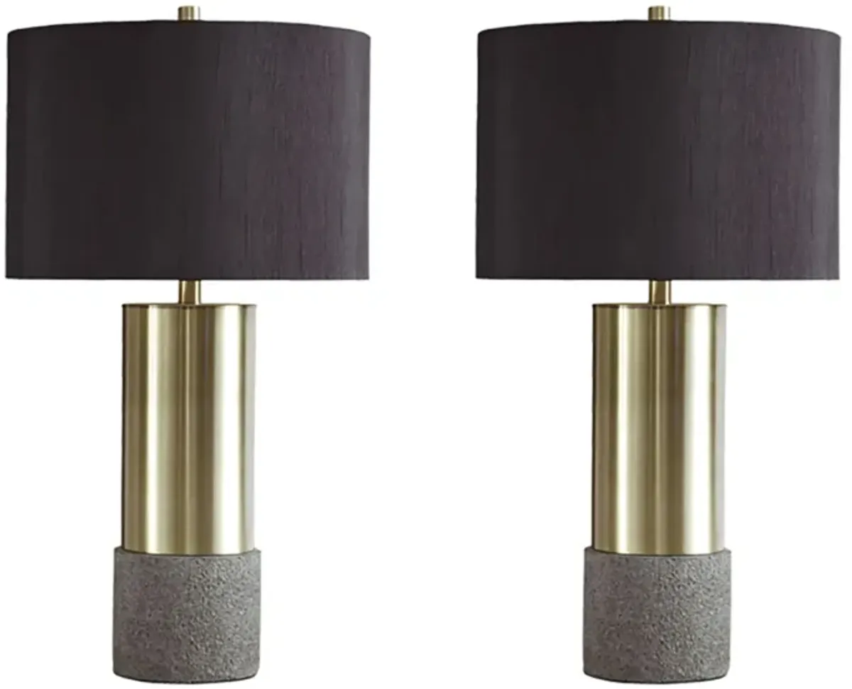 Jacek Metal Table Lamp Set in Gray/Brass Finish by Ashley Express