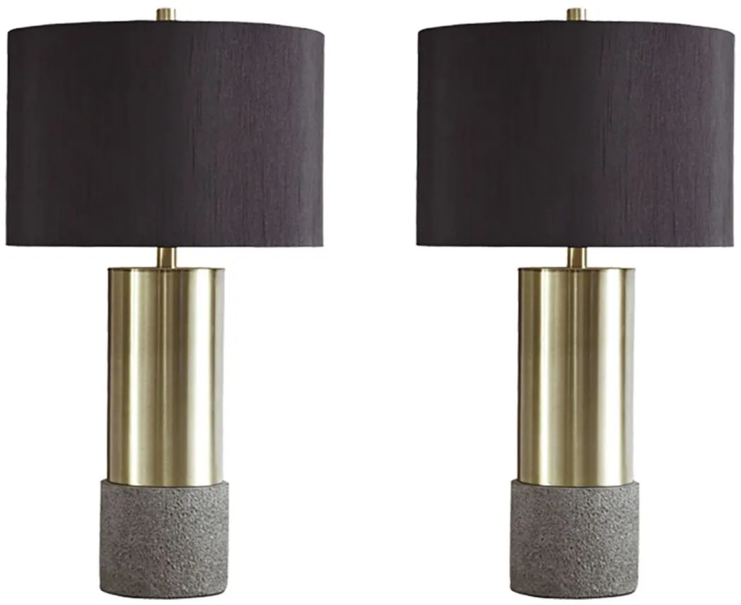 Jacek Metal Table Lamp Set in Gray/Brass Finish by Ashley Express