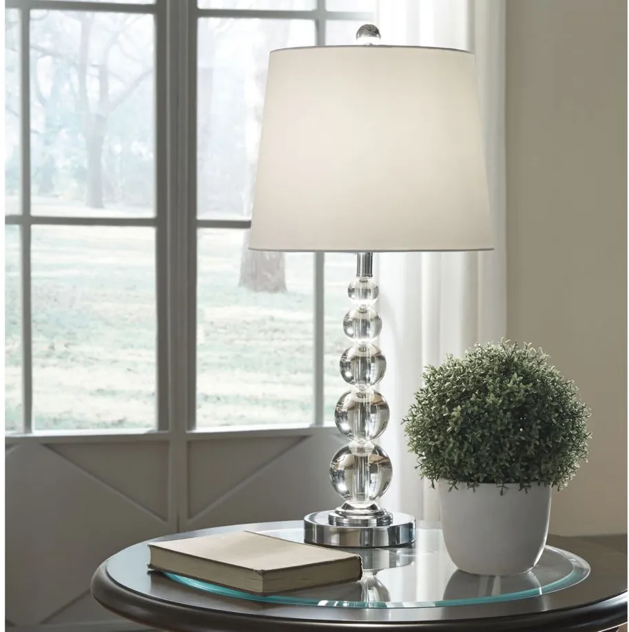 Joaquin Crystal Table Lamp Set in Clear/Silver Finish by Ashley Express