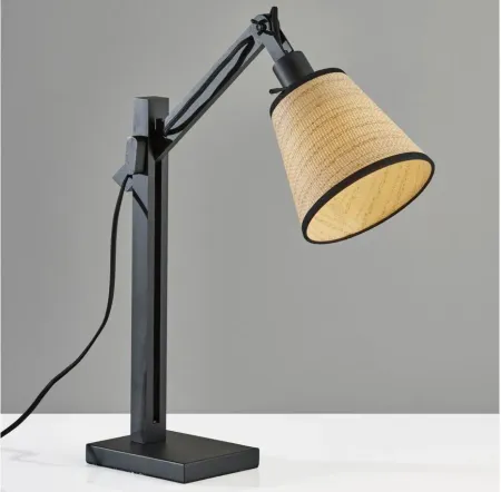 Walden Table Lamp in Black Metal & Black Wood by Adesso Inc