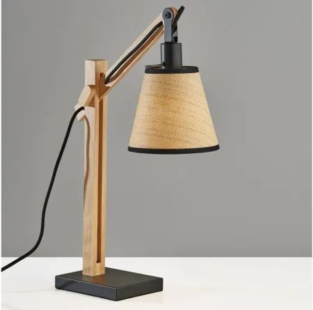 Walden Table Lamp in Black Metal & Natural Wood by Adesso Inc