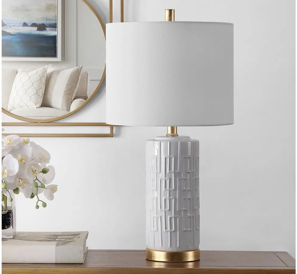 Frena Ceramic Table Lamp in White by Safavieh