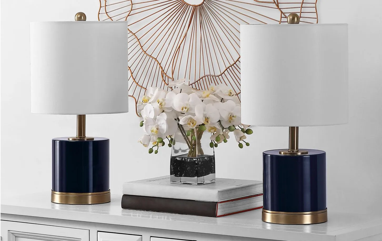 Ivy Glass Table Lamp Set in Navy by Safavieh