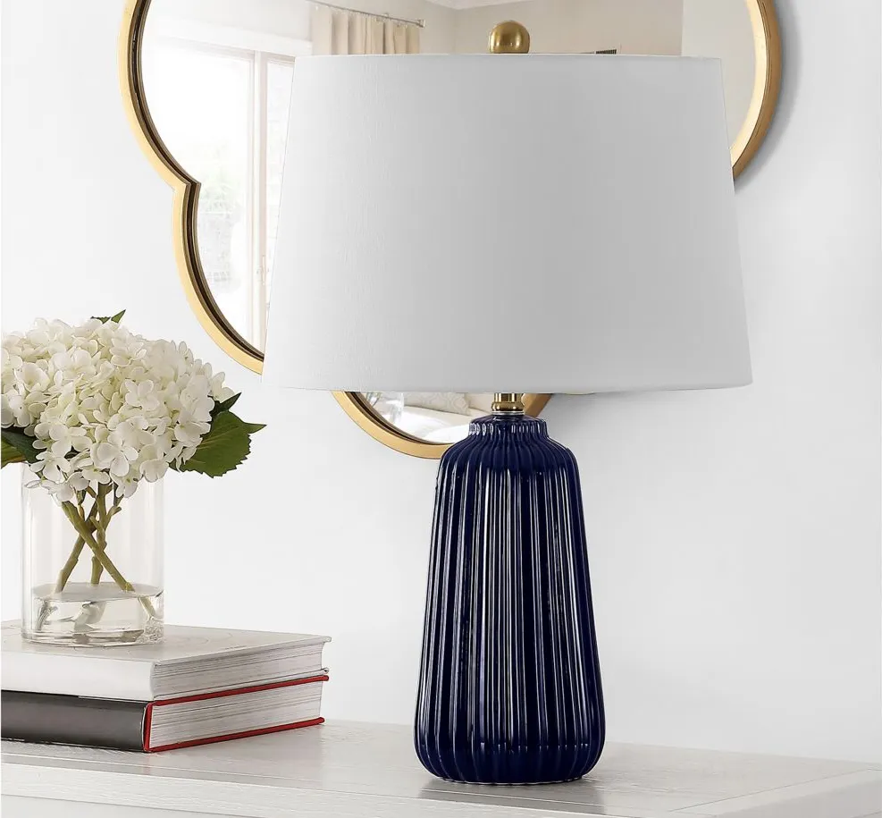 Flora Ceramic Table Lamp in Navy by Safavieh