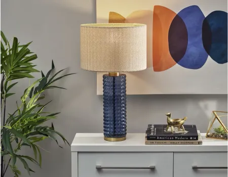 Delilah Glass Table Lamp in Antique Brass & Blue Textured Glass by Adesso Inc