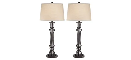 Pacific Coast Wire Column Table Lamp- Set of 2 in Black Bronze w/Gold Edge by Pacific Coast